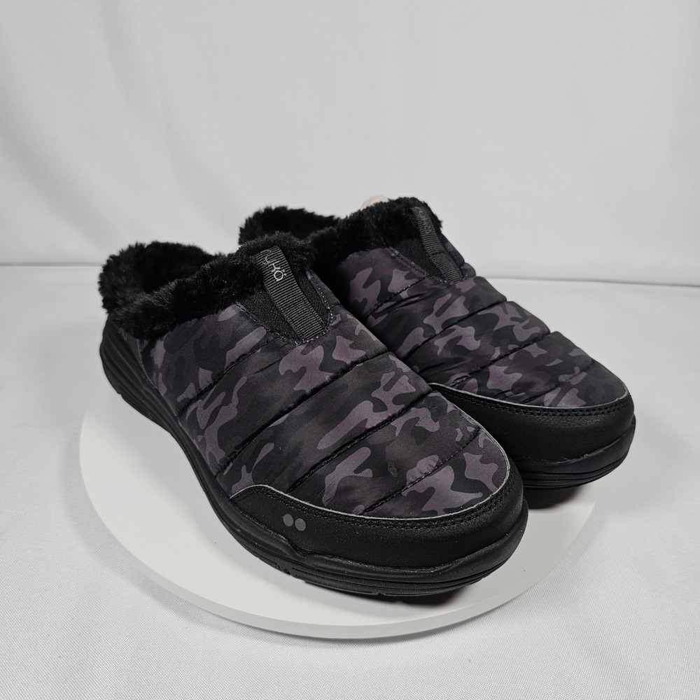 Ryka Anise Womens Camo Puffer  Mules Faux Fur Trim Comfort Slip On Shoes 9.5 NIB